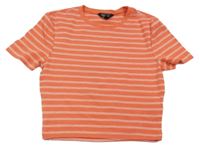 Lososovo-bílé pruhované crop tričko New Look