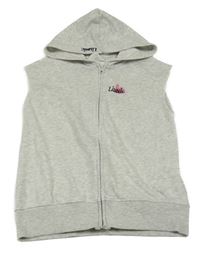 Svetlosivá tepláková prepínaci vesta s potlačou a kapucňou H&M