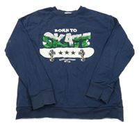 Tmavomodrá mikina so skateboardom a nápisem z flitrů H&M