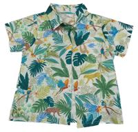 Bielo-zeleno-modrá košeľa s listami a zvieratkami