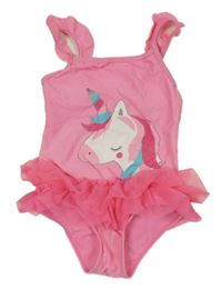 Neonově růžové jednodílné plavky s jednorožcem a tylovou sukní Primark