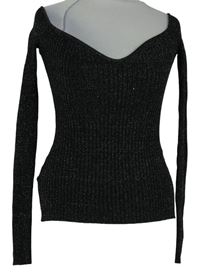 Dámský černo-zlatý třpytivý žebrovaný lehký svetr H&M vel. 32