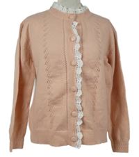 Dámsky svetloružový prepínaci sveter s čipkou