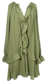 Dámská khaki halenková tunika s volánky New Look 