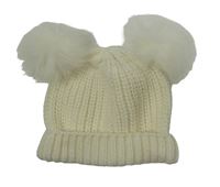 Dámska smotanová čapica s bambulemi