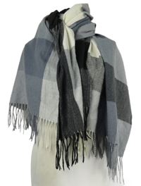 Dámská šedo-tmavošedá kostkovaná šála s třásněmi 