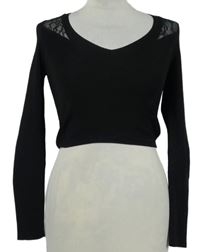 Dámský černý žebrovaný crop svetr s krajkovými zády River Island 