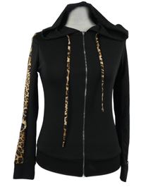 Dámska čierno-vzorovaná športová prepínaci mikina s kapucňou