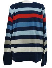 Pánsky tmavomodro-farebný pruhovaný sveter F&F