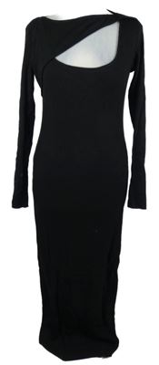 Dámské černé žebrované pletené šaty s průstřihem Zara 