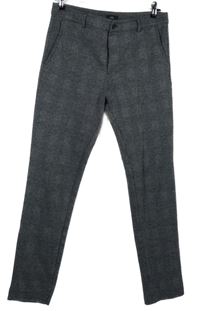 Pánské černo-šedé kostkované kalhoty River Island vel. 32/32