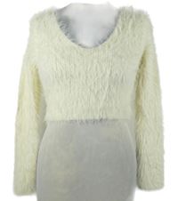 Dámsky smotanový chlpatý crop sveter Shein