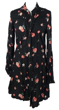 Dámské černé květované košilové šaty H&M