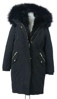Dámsky čierny šušťákový zimný kabát s kožúškom River Island