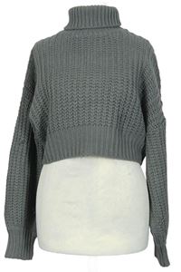Dámsky sivý crop sveter s rolákom Shein