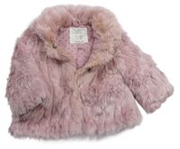 Svetloružová kožušinová bunda s golierikom Zara