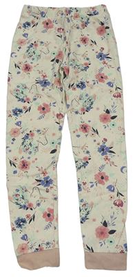 Smetanovo-ružové pyžamové nohavice s kvietkami Nutmeg