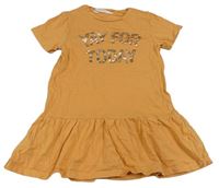 Oranžové bavlnené šaty s nápisom H&M