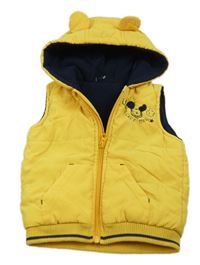 Žltá šušťáková zateplená vesta s Mickey Mousem a kapucňou George