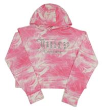 Ružovo-biela plyšová crop mikina s logom a kapucňou juicy couture