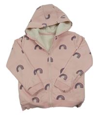 Světlerůžová zateplená propínací mikina s duhami a kapucí George