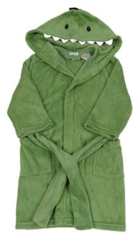 Zelený chlupatý župan s páskem - dinosaur H&M