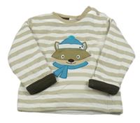 Béžovo-biela pruhovaná zateplená mikina so zvieratkom C&A