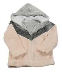 Šedo-růžová chlupatá propínací mikina s kapucí George