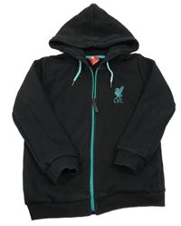 Černo-modrá fotbalová propínací mikina FC Liverpool a kapucňou