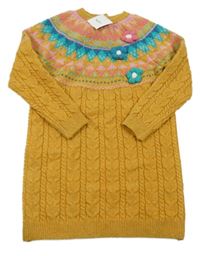 Nové - Hořčicovo-barevné pletené šaty s kytičkami next