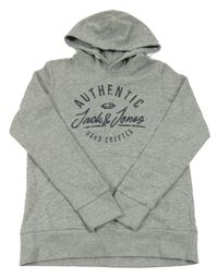 Svetlosivá mikina s nápisom a kapucňou Jack & Jones