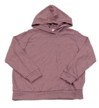 Vínová rebrovaná úpletová mikina s kapucňou H&M