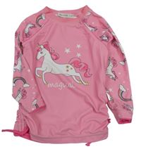 Růžové UV triko s jednorožci a hvězdami 