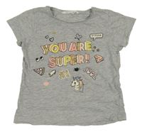 Sivé melírované tričko s potlačou H&M