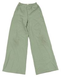 Khaki pruhované wide leg nohavice H&M