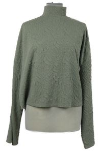 Dámské zelenošedé muchlané crop triko s rolákem Amisu