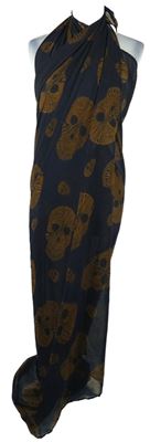 Dámské tmavomodré šifonové pareo s lebkami
