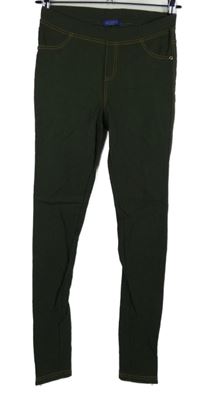 Dámské khaki elastické tregíny se zipy Azaka