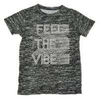 Šedé melírované tričko s nápisy