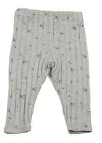 Sivé úpletové rebrované legíny s kvietkami