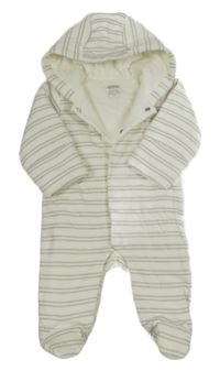 Bílo-khaki pruhovaná zateplená kombinéza s kapucňou Mamas&Papas