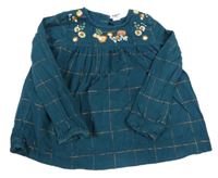 Smaragdová kostkovaná halenka s kytičkami Tu