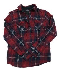 Tmavomodro-vínová kostkovaná košile 