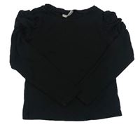 Černé žebrované triko s nařasenými rukávy Matalan