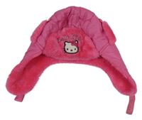 Růžová šusťáková zimní ušanka s Kitty
