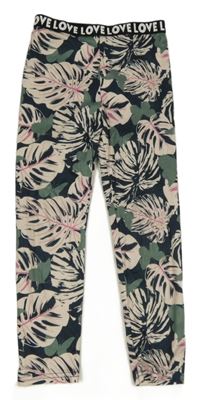 Tmavozeleno-smotanové legíny s listami Shein