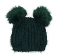 Tmavozelená čapica s bambulemi