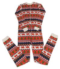 Červeno-bielo-tmavomodrý vzorovaný overal s vánočním motívom Blue House