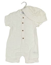 2Set - Biely pruhovaný kraťasový overal + klobúk George