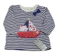 Nové - Tmavomodro-bílé pruhované triko s loďkou a mašlí Early Days
